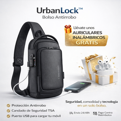 UrbanLock™ Bolso Antirrobo Inteligente con Puerto USB + Auriculares Inalámbricos GRATIS 🔥